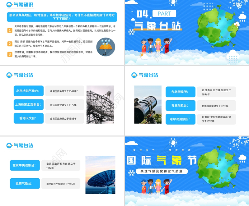 2022国际气象节PPT蓝色简约关注气候变化和空气质量专题课件模板