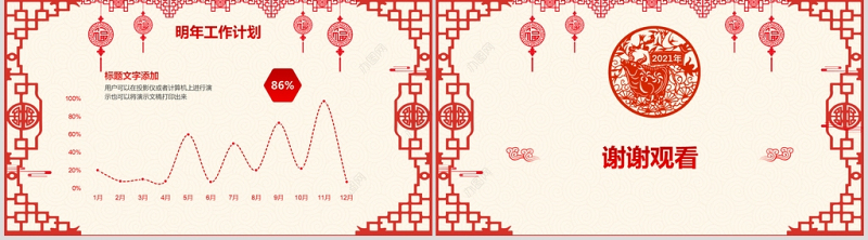 剪纸风格牛年新年模板