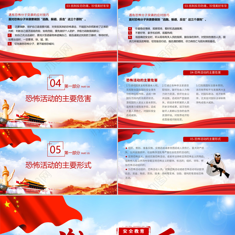 简约党政风反恐制暴应急预案处置安全知识宣传PPT