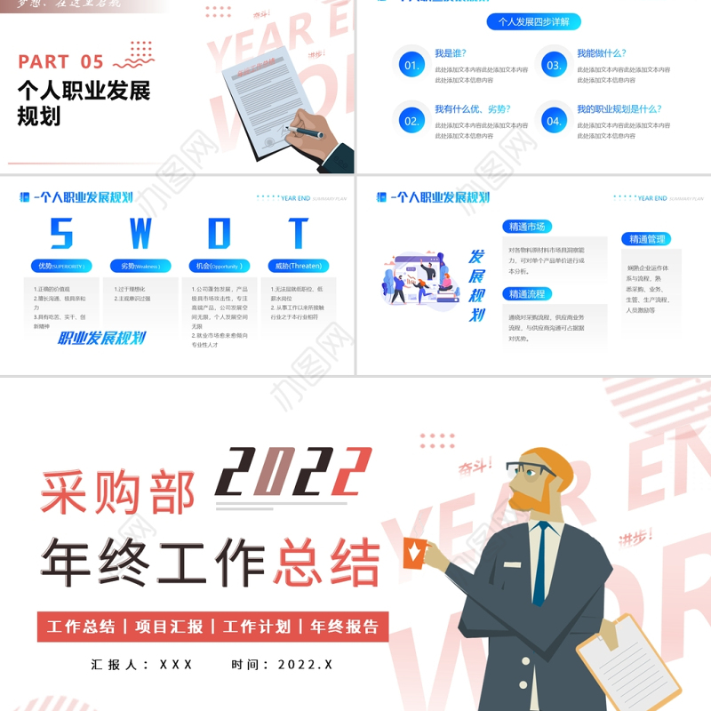 采购部年终总结PPT简洁创意年度工作汇报新年计划模板下载