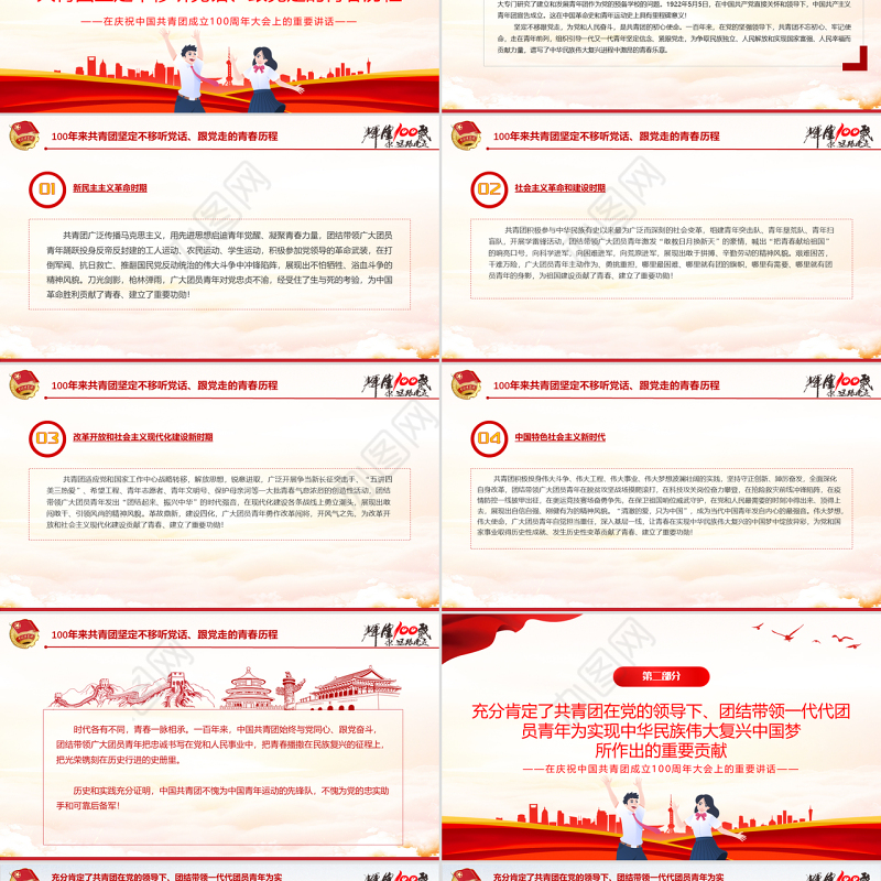 红色精美在庆祝中国共产主义青年团成立100周年大会上的讲话精神解读团课