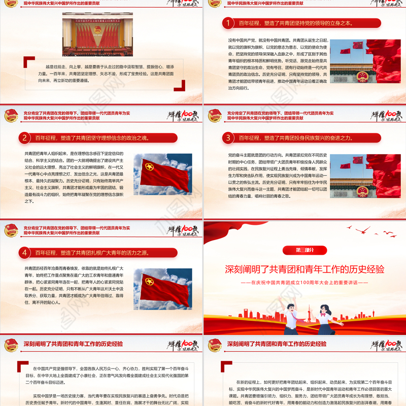 红色精美在庆祝中国共产主义青年团成立100周年大会上的讲话精神解读团课