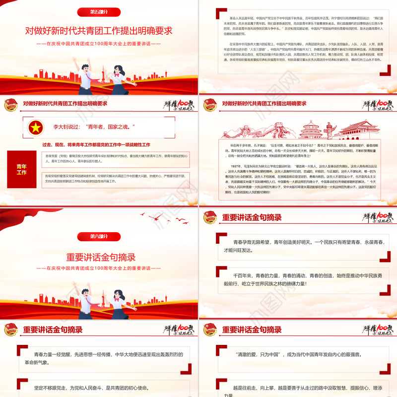 红色精美在庆祝中国共产主义青年团成立100周年大会上的讲话精神解读团课