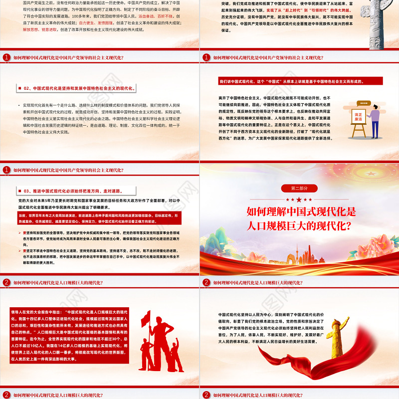 2023大会报告辅导百问关于中国式现代化PPT大气精美风党员干部学习教育专题党课课件模板