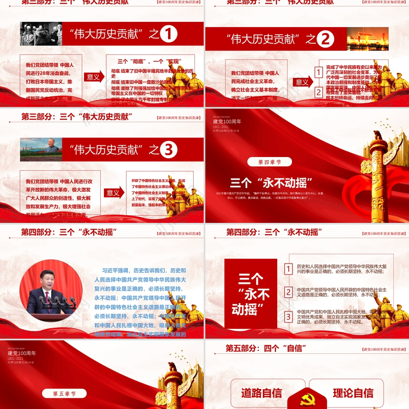 红色简约党政风热烈庆祝建党一百周年党政PPT