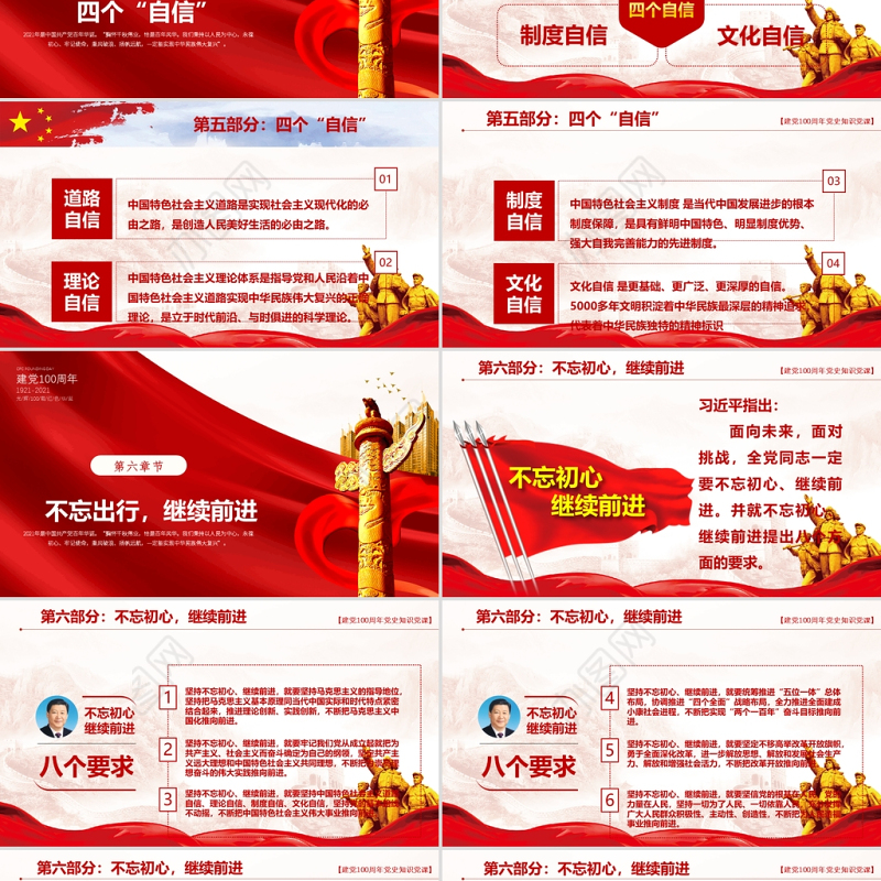 红色简约党政风热烈庆祝建党一百周年党政PPT