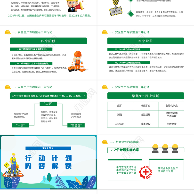 安全生产专项整治三年行动PPT卡通插画风企业安全生产培训课件模板下载