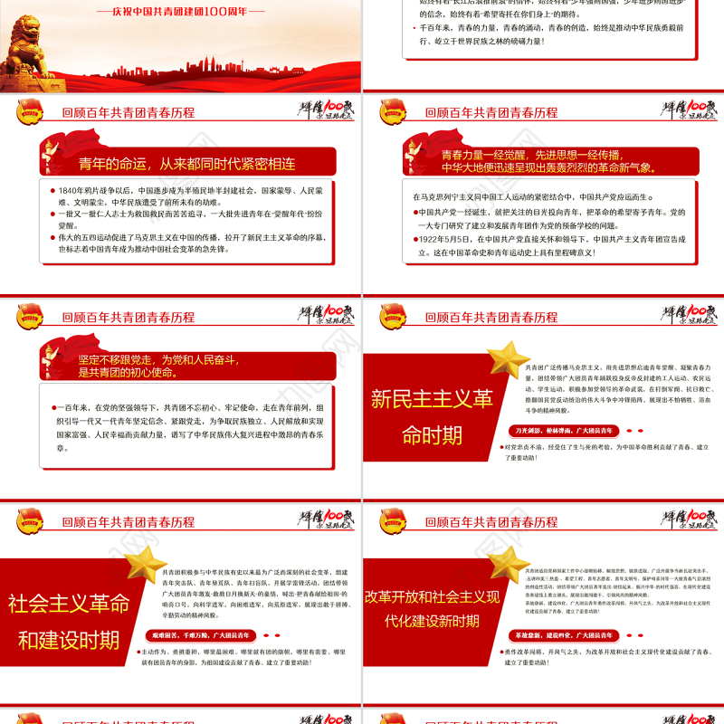 精品学习贯彻相关领导在庆祝中国共产主义青年团成立100周年大会上的重要讲话精神团课课件PPT模板