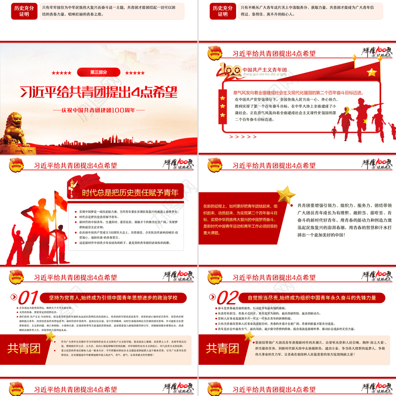 精品学习贯彻相关领导在庆祝中国共产主义青年团成立100周年大会上的重要讲话精神团课课件PPT模板