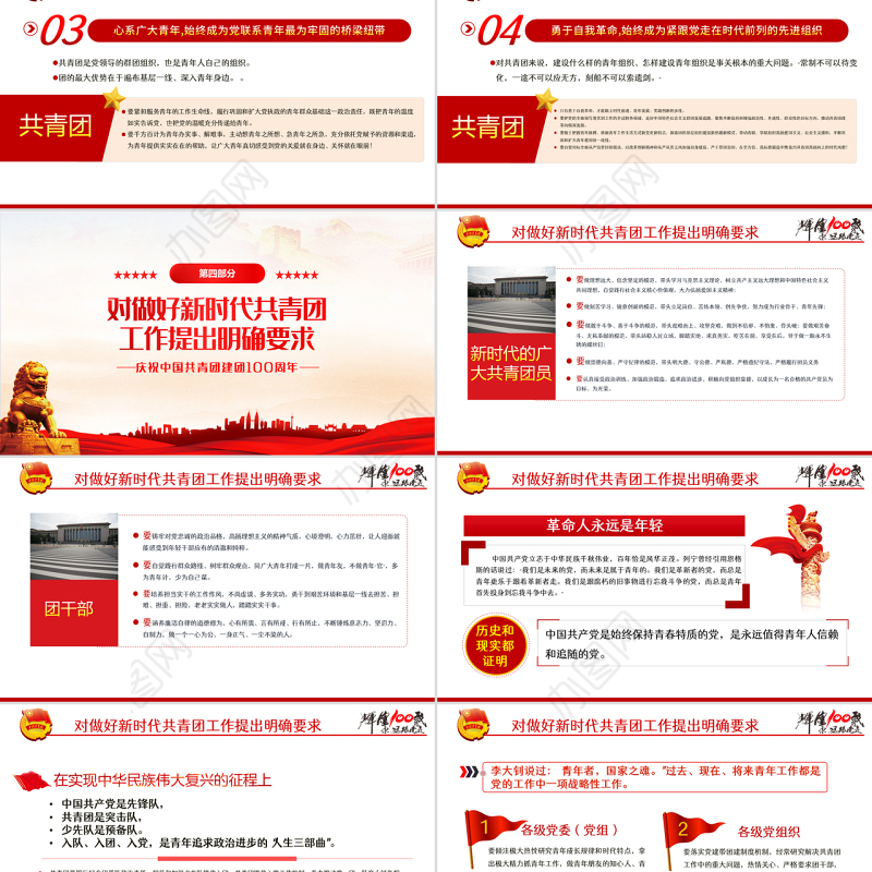 精品学习贯彻相关领导在庆祝中国共产主义青年团成立100周年大会上的重要讲话精神团课课件PPT模板