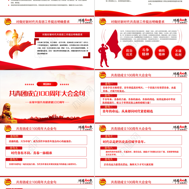 精品学习贯彻相关领导在庆祝中国共产主义青年团成立100周年大会上的重要讲话精神团课课件PPT模板