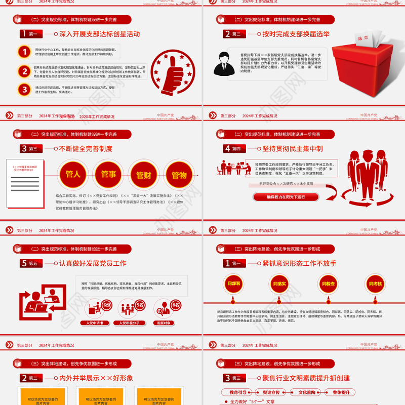 2025党支部工作总结PPT红色大气基层党组织工作汇报述职报告党建工作模板