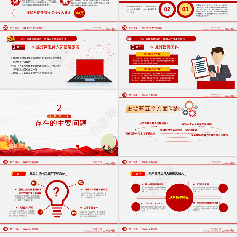 2025党支部工作总结PPT红色大气基层党组织工作汇报述职报告党建工作模板