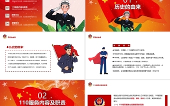 110宣传日PPT红色简洁110的由来服务内容及职责报警方式报警技巧主题班会课件