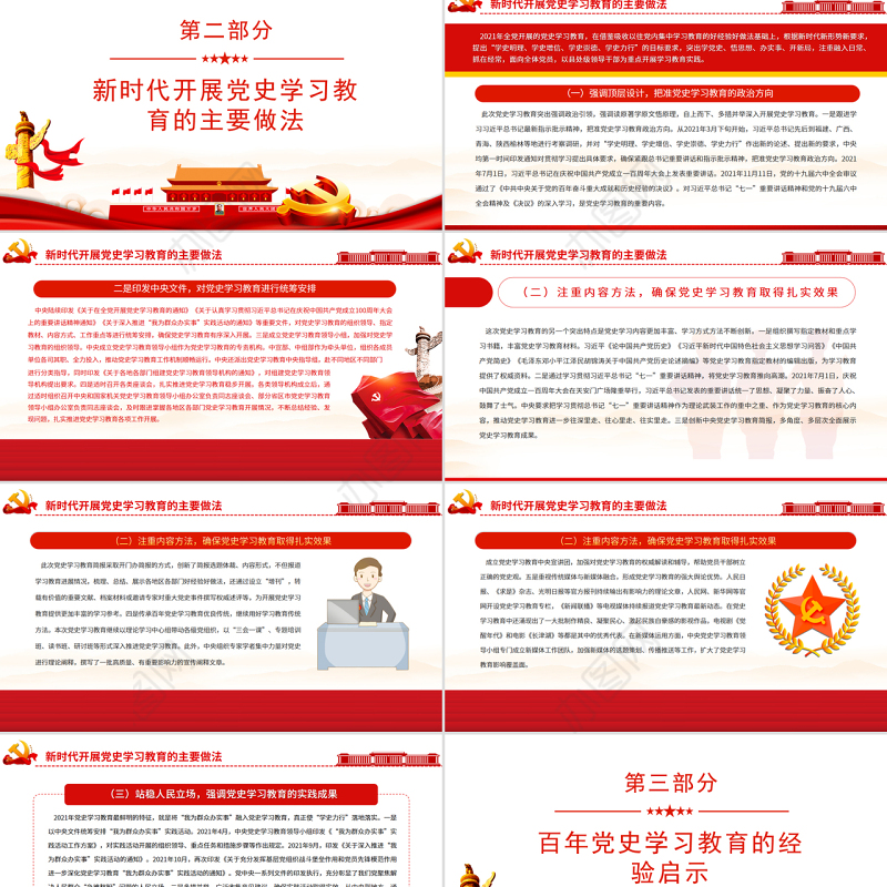 新时代加强党史学习教育研究PPT红色党政风2022年度党史学习教育专题党课课件