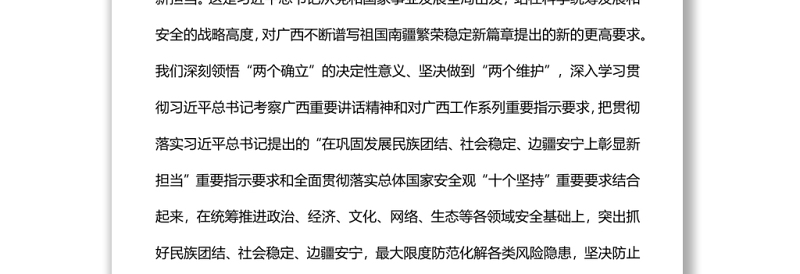 在巩固发展民族团结社会稳定边疆安宁上彰显新担当党员干部深入学习总体国家安全观