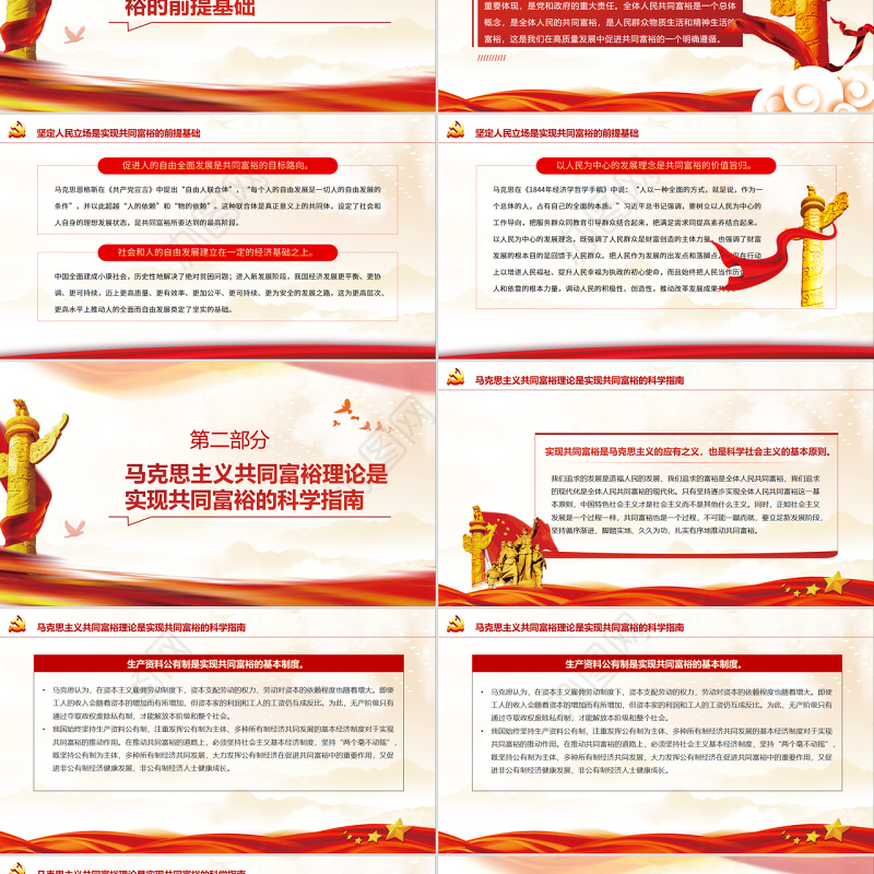 马克思主义立场观点方法视域下的共同富裕PPT红色党政风党员干部学习教育专题党课课件模板
