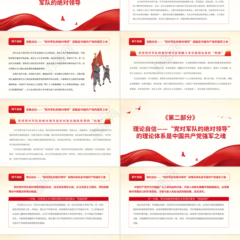党对军队的绝对领导PPT红色大气在坚定四个自信中深化党对军队的绝对领导部队专题党课