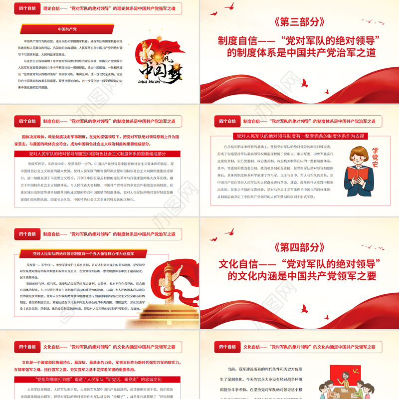 党对军队的绝对领导PPT红色大气在坚定四个自信中深化党对军队的绝对领导部队专题党课
