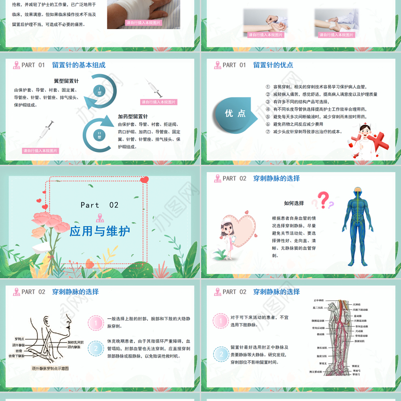 2022浅静脉留置针的应用与维护汇报PPT清新医疗风医学汇报通用PPT