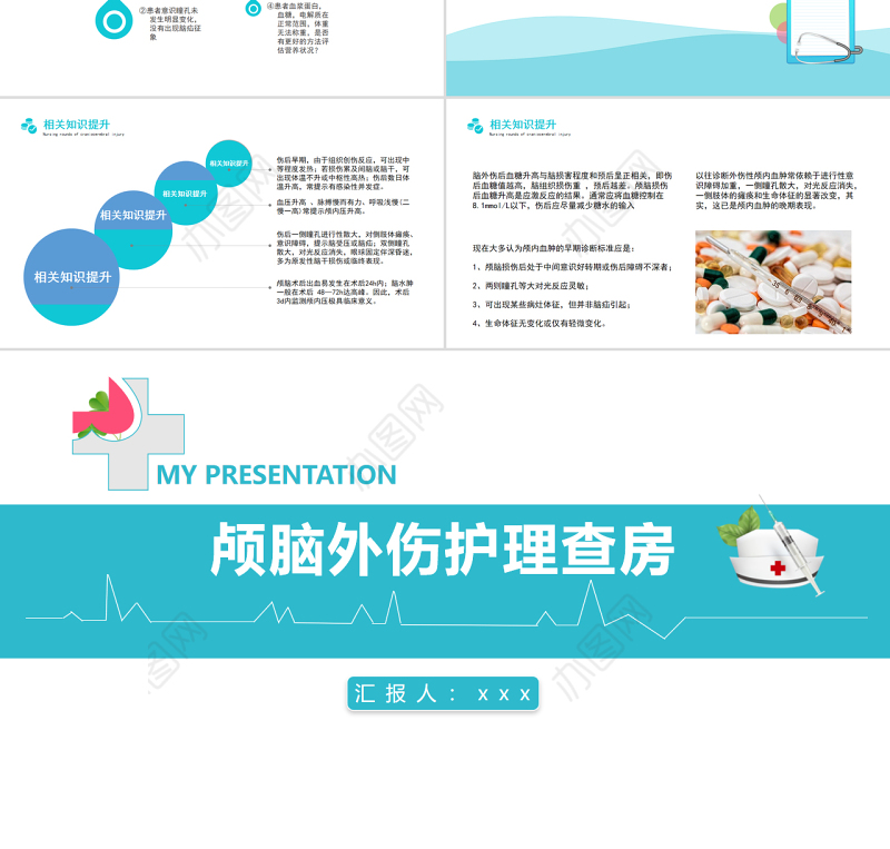 2022颅脑外伤护理查房PPT简约商务护理查房通用PPT