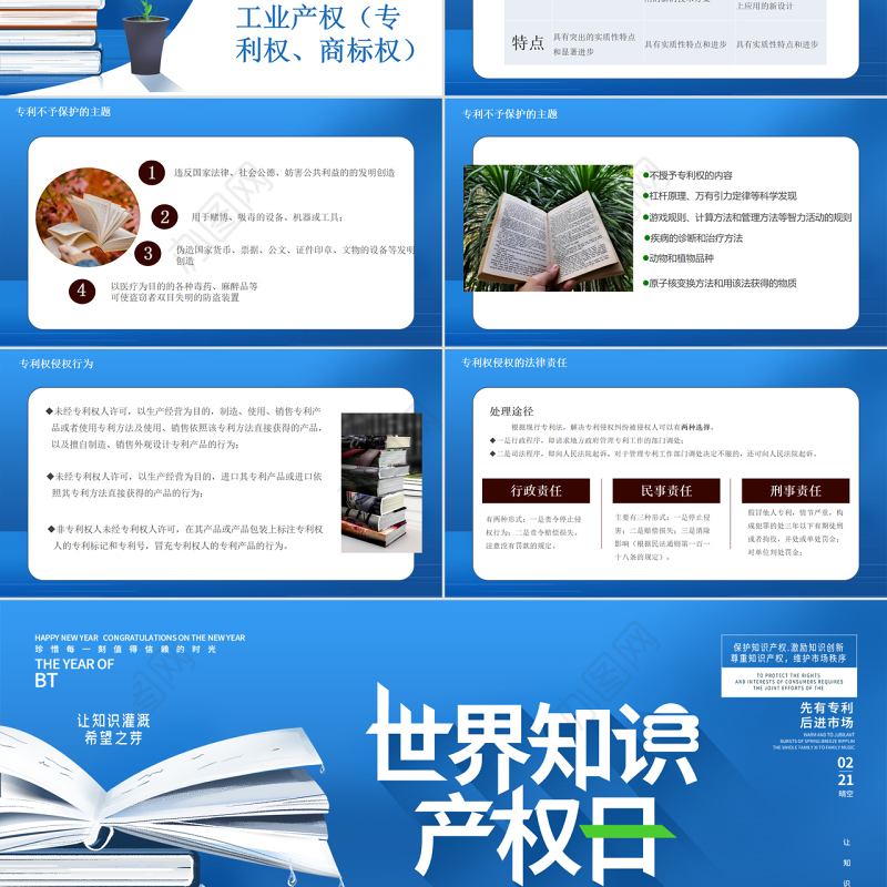 蓝色简约世界知识产权日尊重保护知识和财富科学技术推进文明PPT
