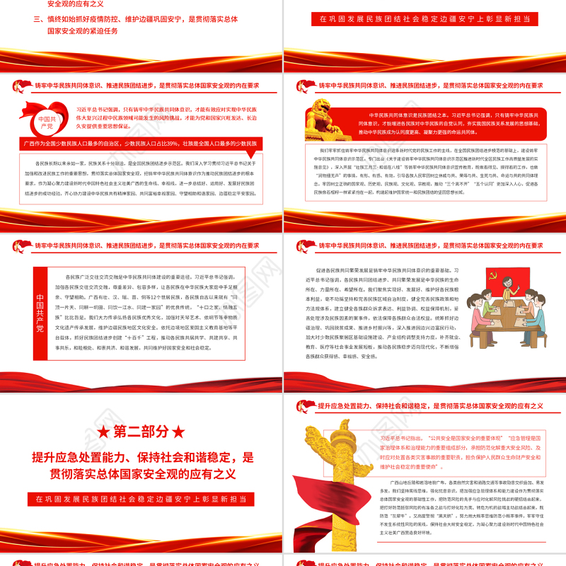 在巩固发展民族团结社会稳定边疆安宁上彰显新担当PPT红色党政风党员干部深入学习总体国家安全观专题党课课件