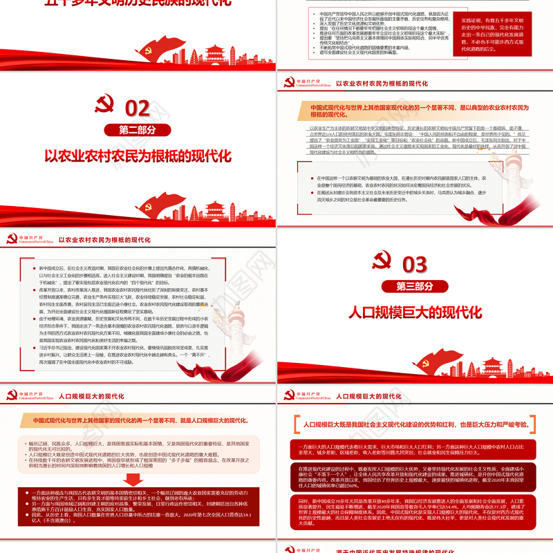 中国式现代化道路的中国特色PPT红色大气风党员干部学习教育专题党课