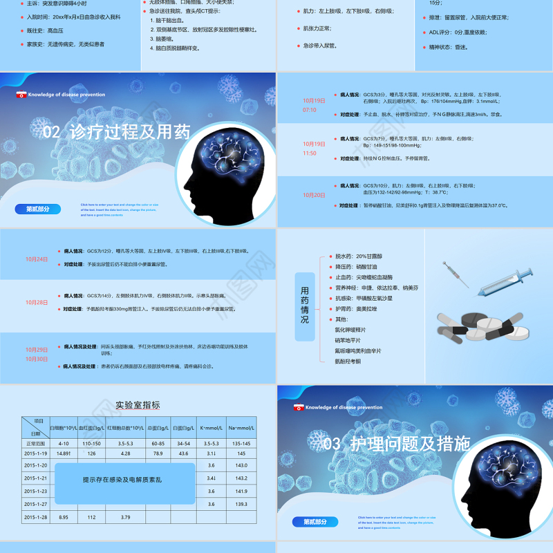 2022脑出血护理查房PPT创意清新护理查房通用PPT