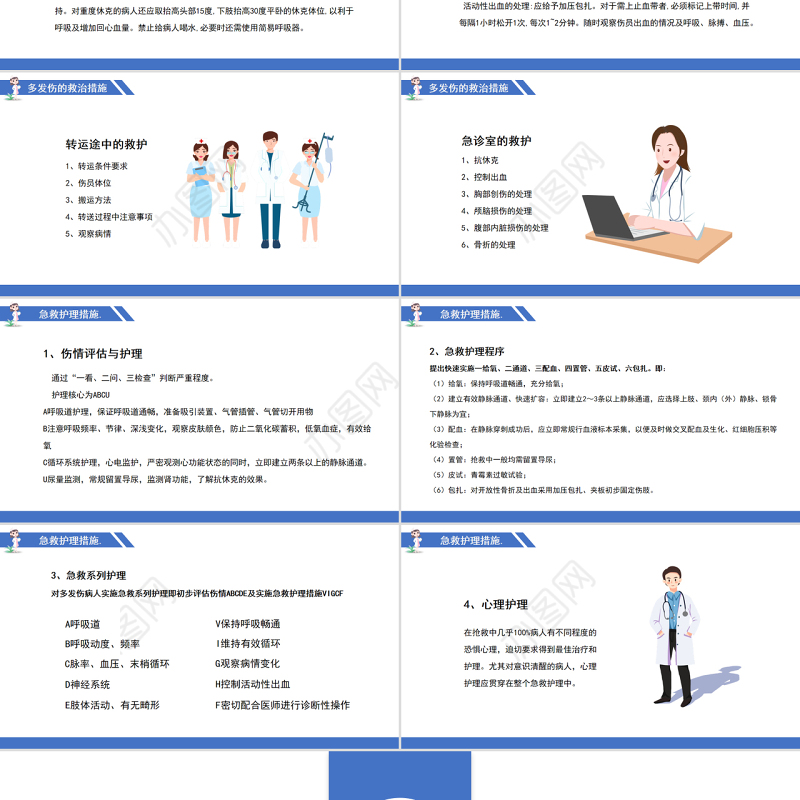 2022多发伤护理查房PPT清新插画风医疗护理查房通用PPT