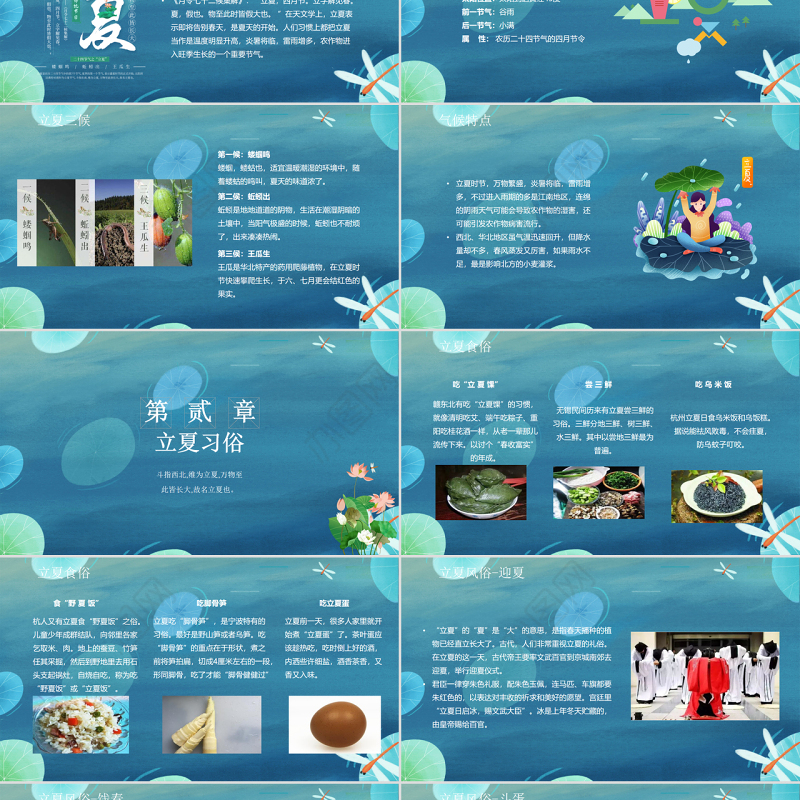 素雅国风卡通立夏节气介绍PPT宣传课件