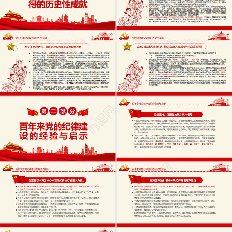 百年来党的纪律建设的成就和经验PPT红色简洁百年大党纪律严明专题党课