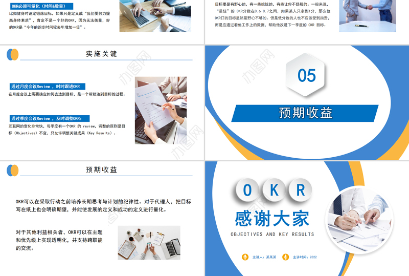 黄蓝okr工作法简约PPT模板宣传PPT课件