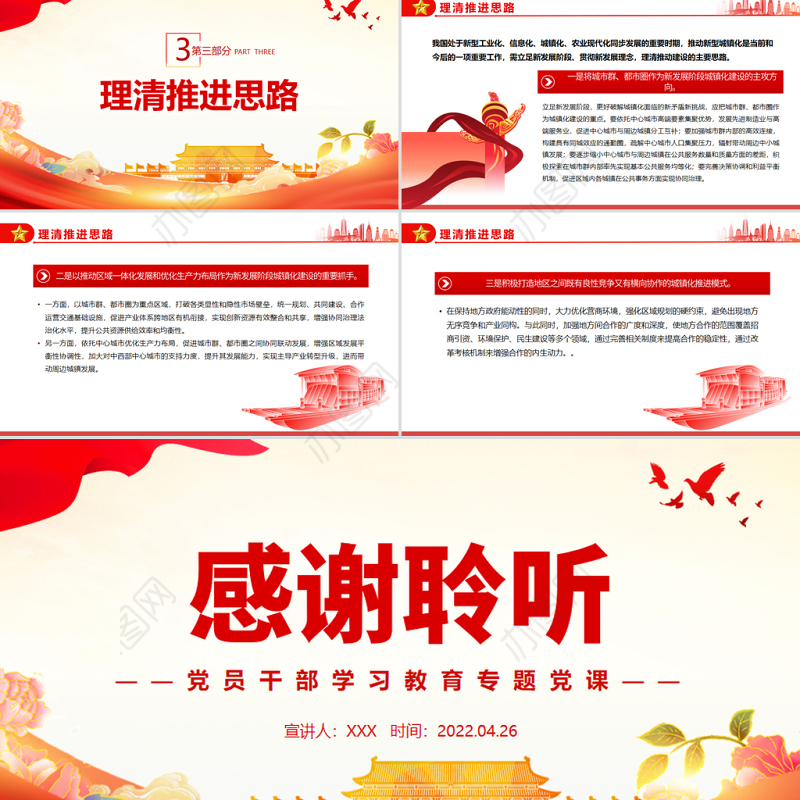 关于新阶段城镇化建设的几个问题PPT红色大气风党员干部学习教育专题党课