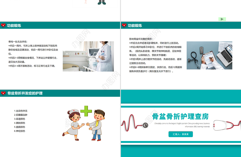 2022骨盆骨折护理查房PPT简约清新护理查房通用PPT