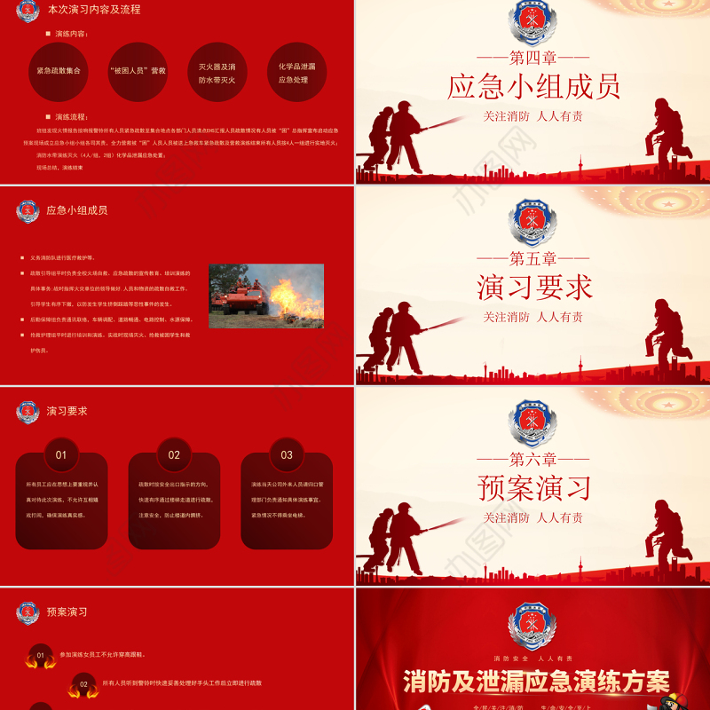 2022消防及泄漏应急演练方案PPT简约大气消防安全人人有责PPT