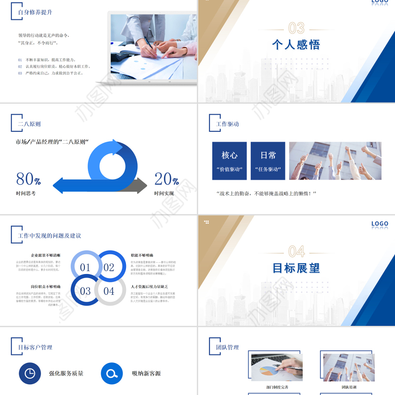 2022经理转正述职报告PPT蓝色商务转正述职专用PPT