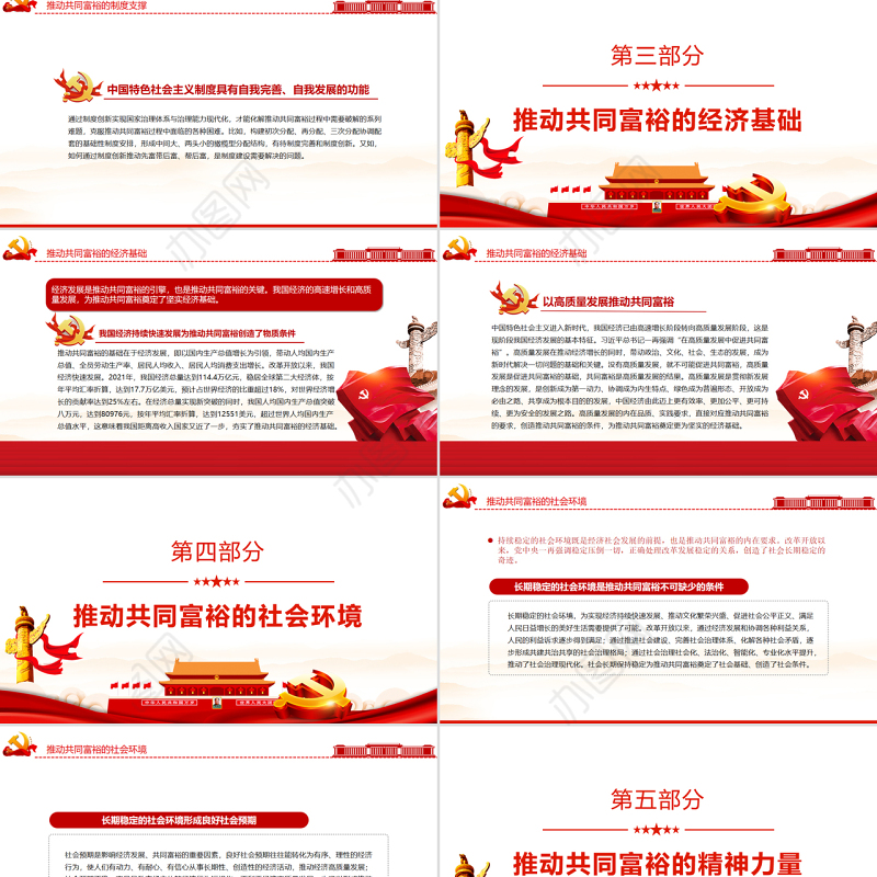 新时代推动共同富裕的战略性有利条件PPT红色党政风实现共同富裕专题党课课件