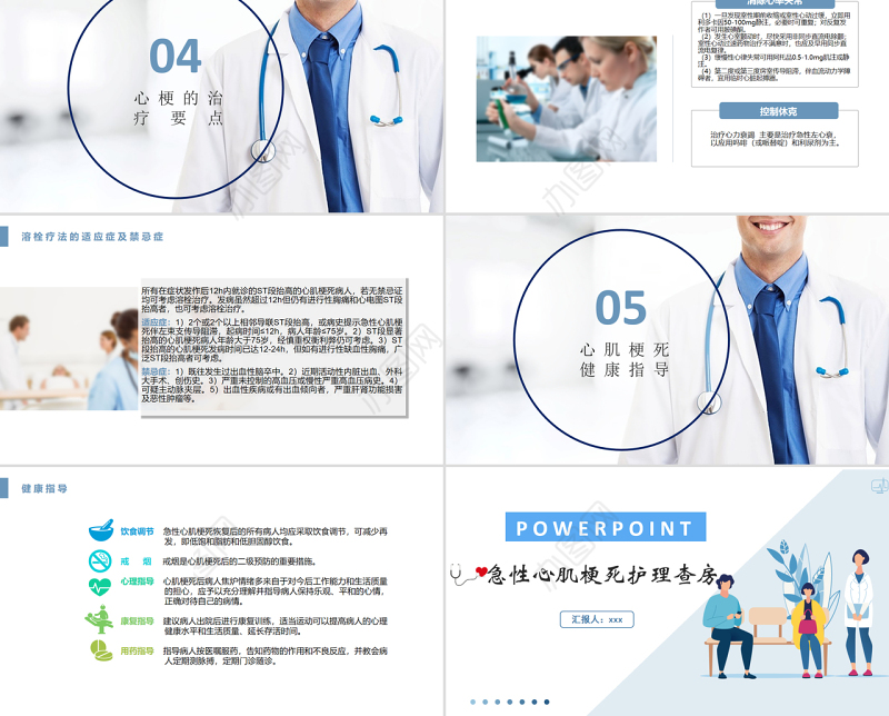 2022急性心肌梗死医疗护理查房PPT淡蓝清新护理查房通用PPT