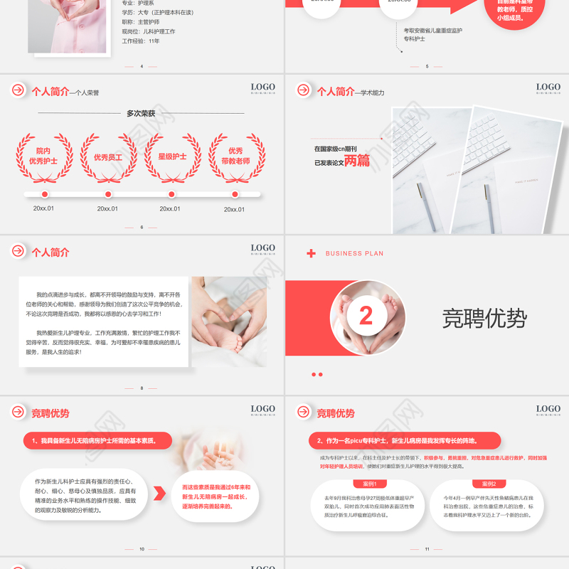 2022新生儿科护士长竞聘PPT简洁灵动银红色医疗岗位竞聘晋升工作汇报模板下载