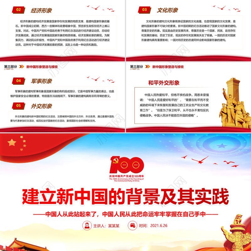 建立新中国的背景及其实践PPT2021红色大气建党100周年学党史国史系列党课课件