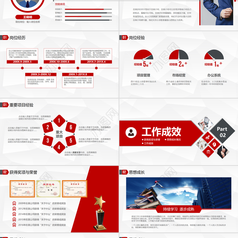 2022岗位竞聘报告PPT红灰双色精致竞岗汇报面试求职内部竞聘报告模板