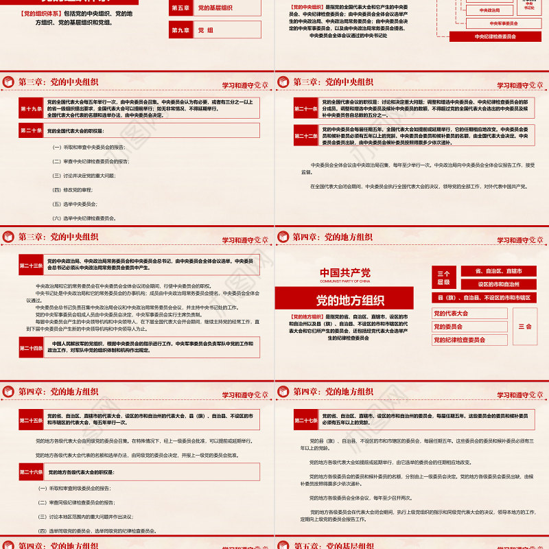 2022中国共产党章程PPT红色精美党章发展历程及新党章全文党员学习专题课件下载
