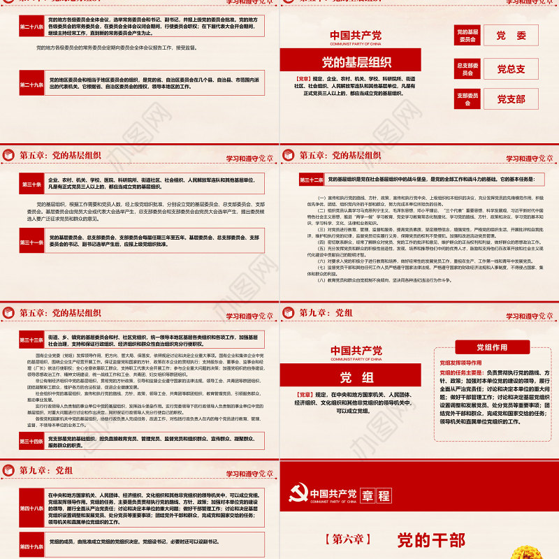 2022中国共产党章程PPT红色精美党章发展历程及新党章全文党员学习专题课件下载