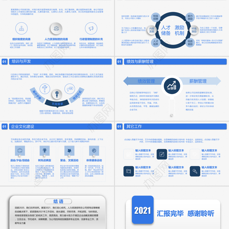 2021极简蓝色人资行政部年终工作总结
