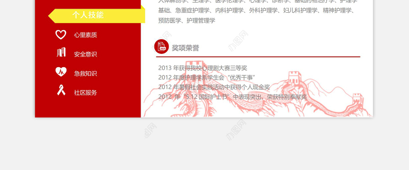 红色简洁两栏式个人入党简历模板下载