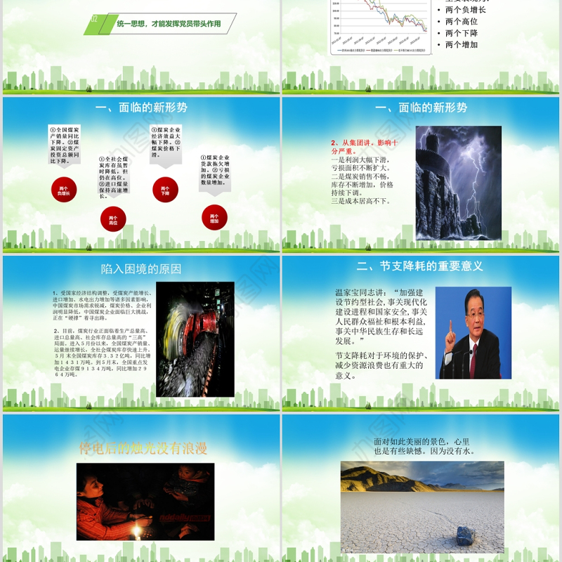 清新绿色节支降耗党员先行党课ppt