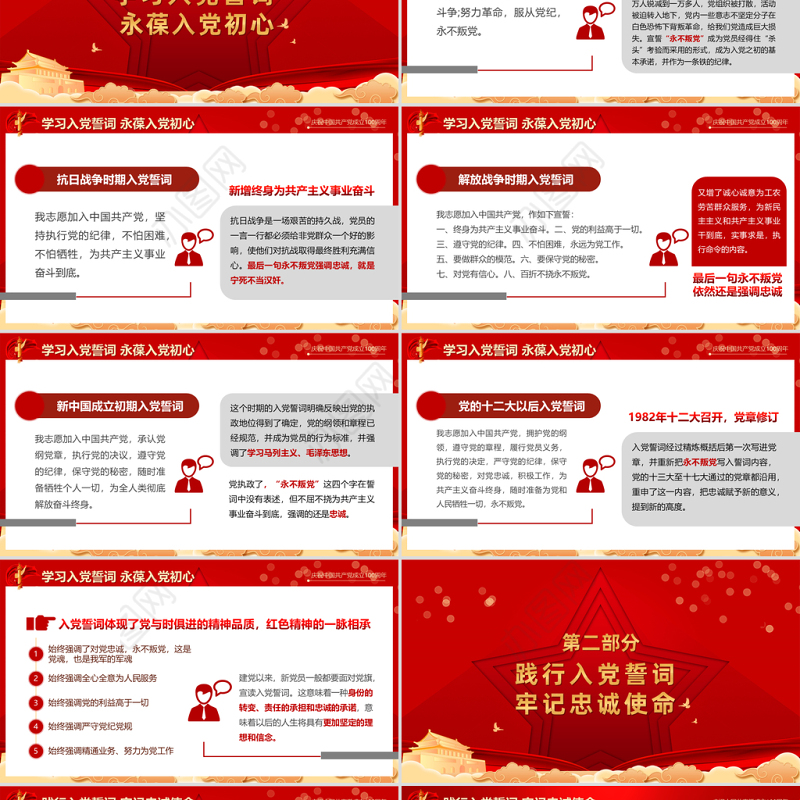 2021从入党誓词领悟党员的初心和使命PPT红色建党100周年迎七一系列党课课件