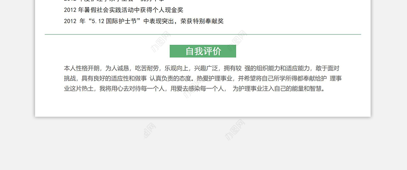 绿色清新护士护理岗位求职面试简历模板下载