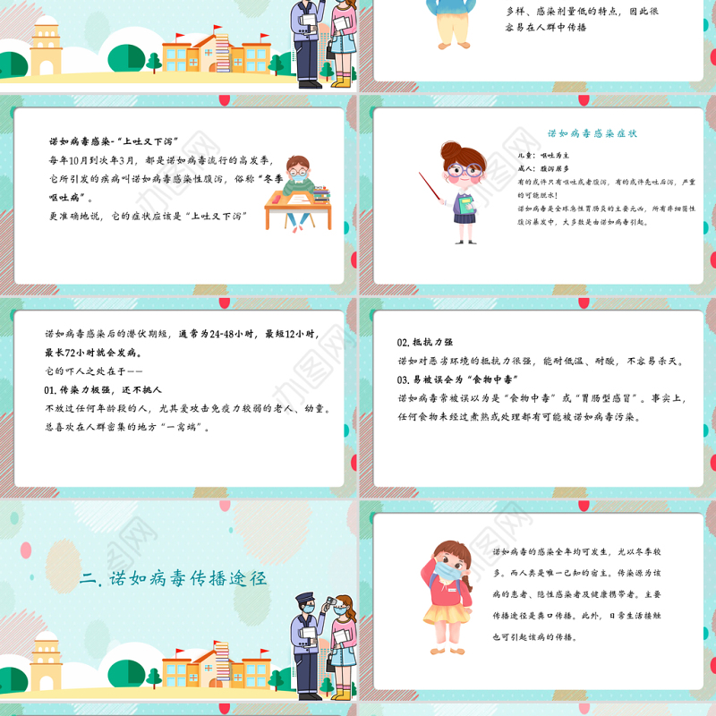 清新卡通风中小学防控诺如病毒主题班会PPT